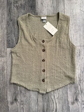 Olive Textured Button Tank